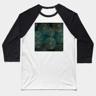 Gold and Teal Boho Floral Mandala Baseball T-Shirt